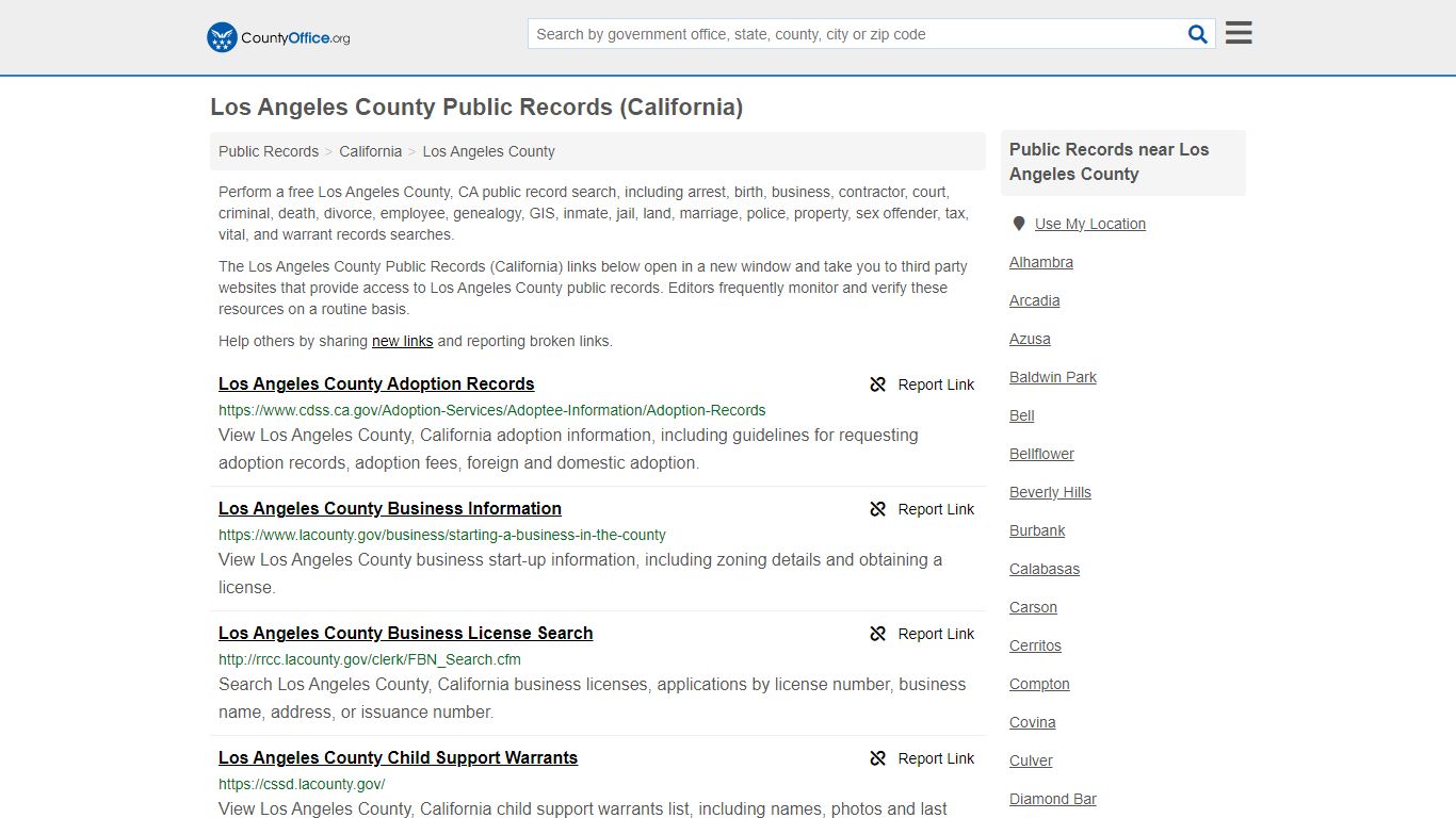 Public Records - Los Angeles County, CA (Business, Criminal, GIS ...
